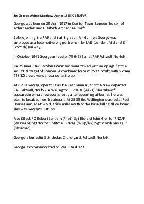 A preview of a PDF biography for Archer, George Walter Matthew